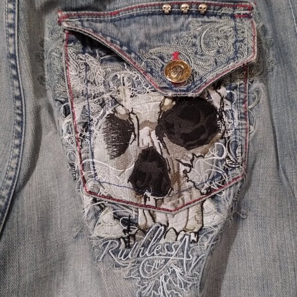 RUTHLESS ART Other - Vintage RUTHLESS ART JEANS Skull Embroidered Streetwear Y2k SIZE 38-READ DESCRIP